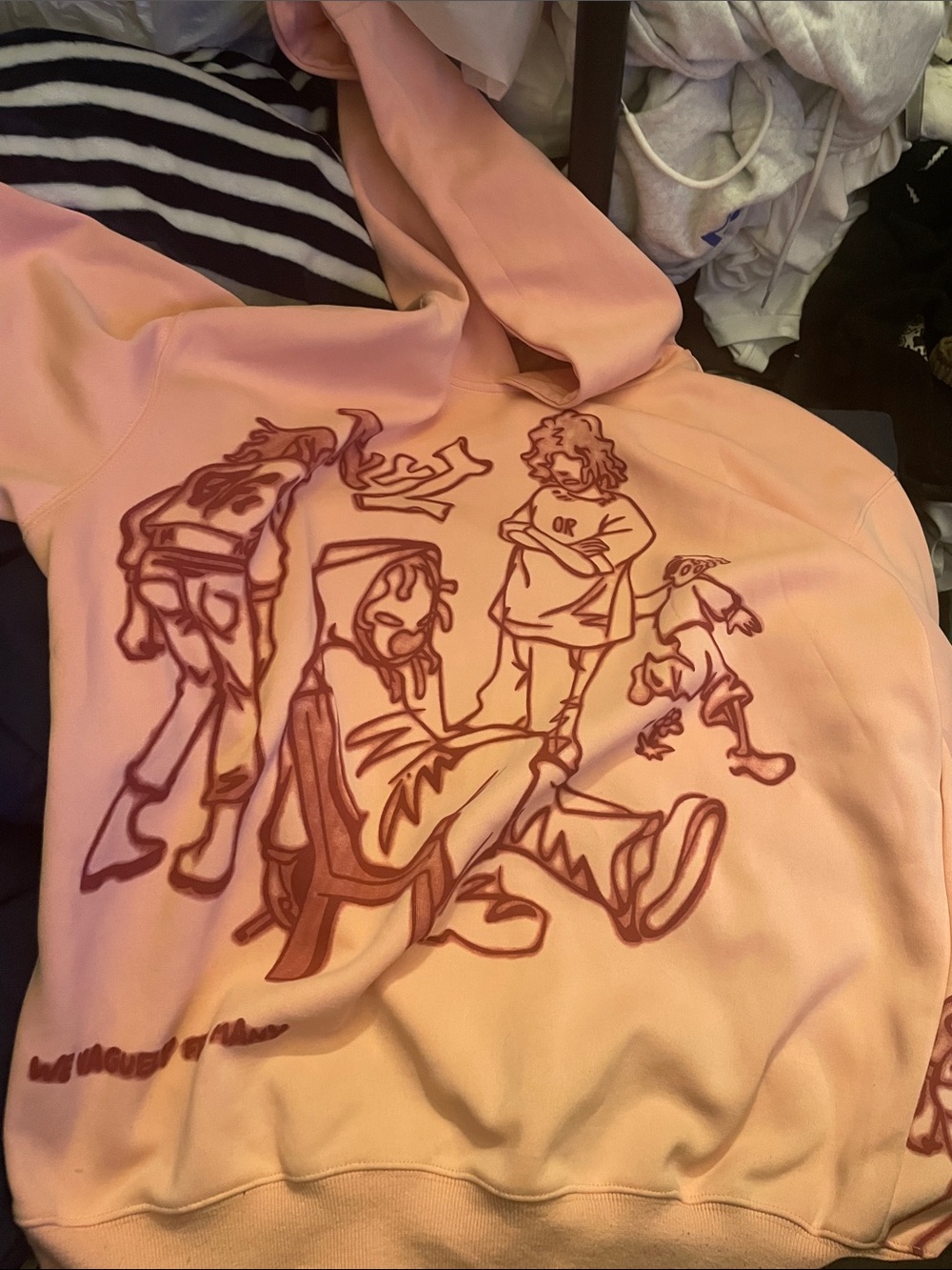 Aelfric Eden Peach Graphic Hoodie with Maroon Line Art